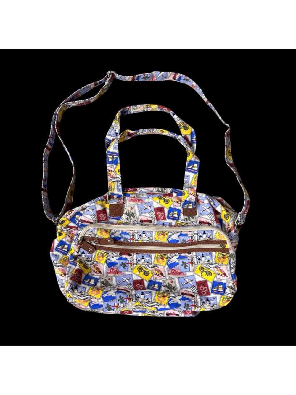 Weekender Duffel Bag Kitschy Travel Stamp Adjustable Strap Zipper Pockets - Picture 2 of 8